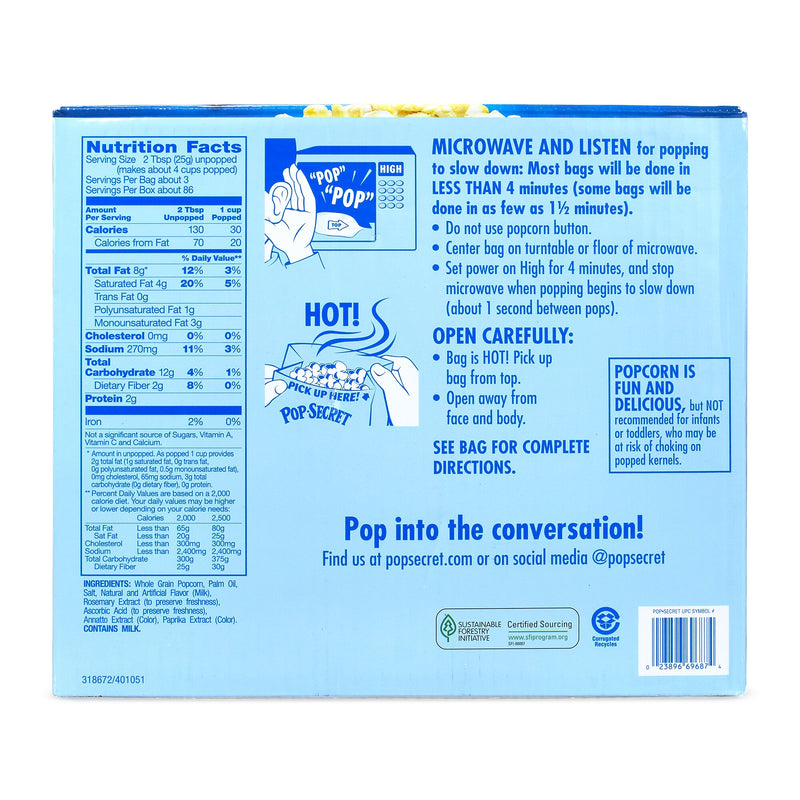 Pop Secret Popcorn, Movie Theater Butter, 3 oz., 30/Box (220-00633)