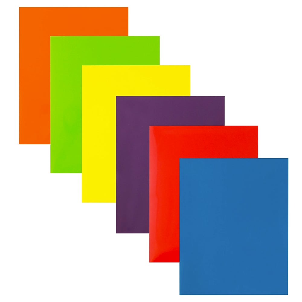 JAM Paper Laminated 2-Pocket Glossy 2-Pocket Cardstock Presentation Folder, Assorted, 6/Pack (385GASSRTD)