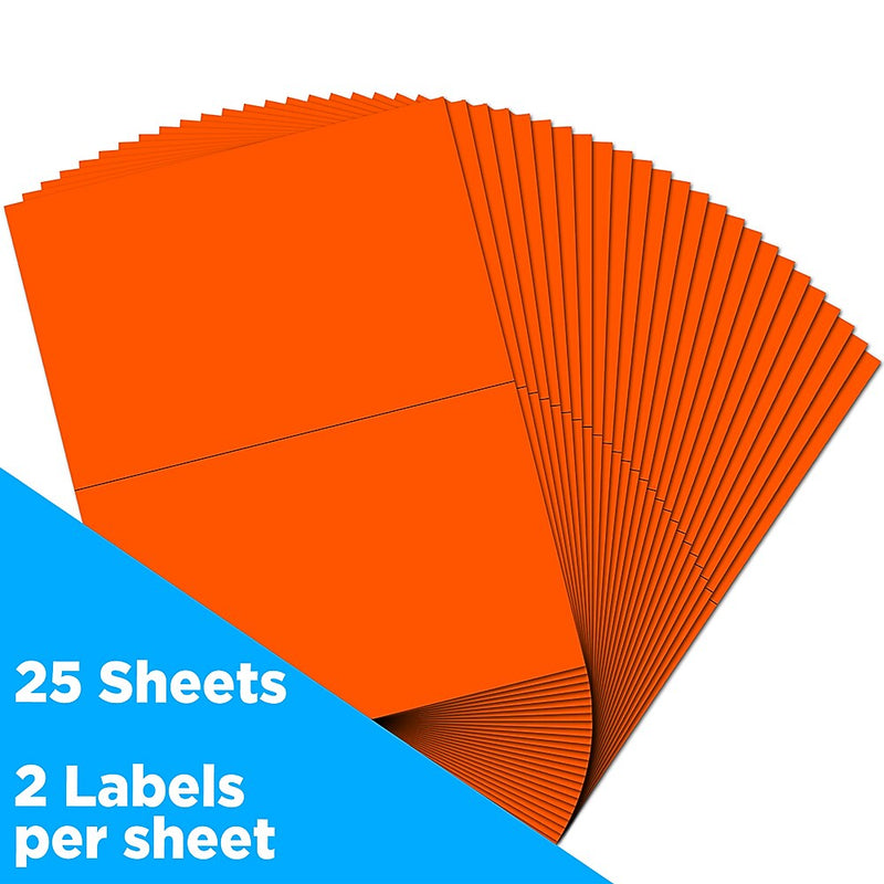 JAM Paper Shipping Labels, Half Page, 5 1/2" x 8 1/2", Neon Red,  2 Labels/Sheet, 25 Sheets/Pack (359429625)