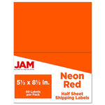 JAM Paper Shipping Labels, Half Page, 5 1/2" x 8 1/2", Neon Red,  2 Labels/Sheet, 25 Sheets/Pack (359429625)