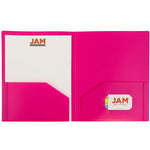 JAM Paper Heavy Duty Two-Pocket Plastic Folders, Fuchsia Pink, 6/Pack (946172D)
