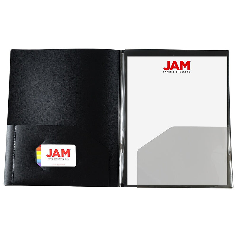 JAM Paper Heavy Duty 4-Pocket Plastic Folders, Black, 2/Pack (389MP4bl)