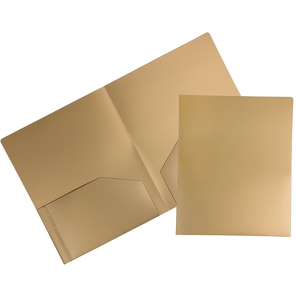 JAM Paper 2-Pocket Heavy Duty Plastic Folders, Gold, 108/Pack (383Hgob)