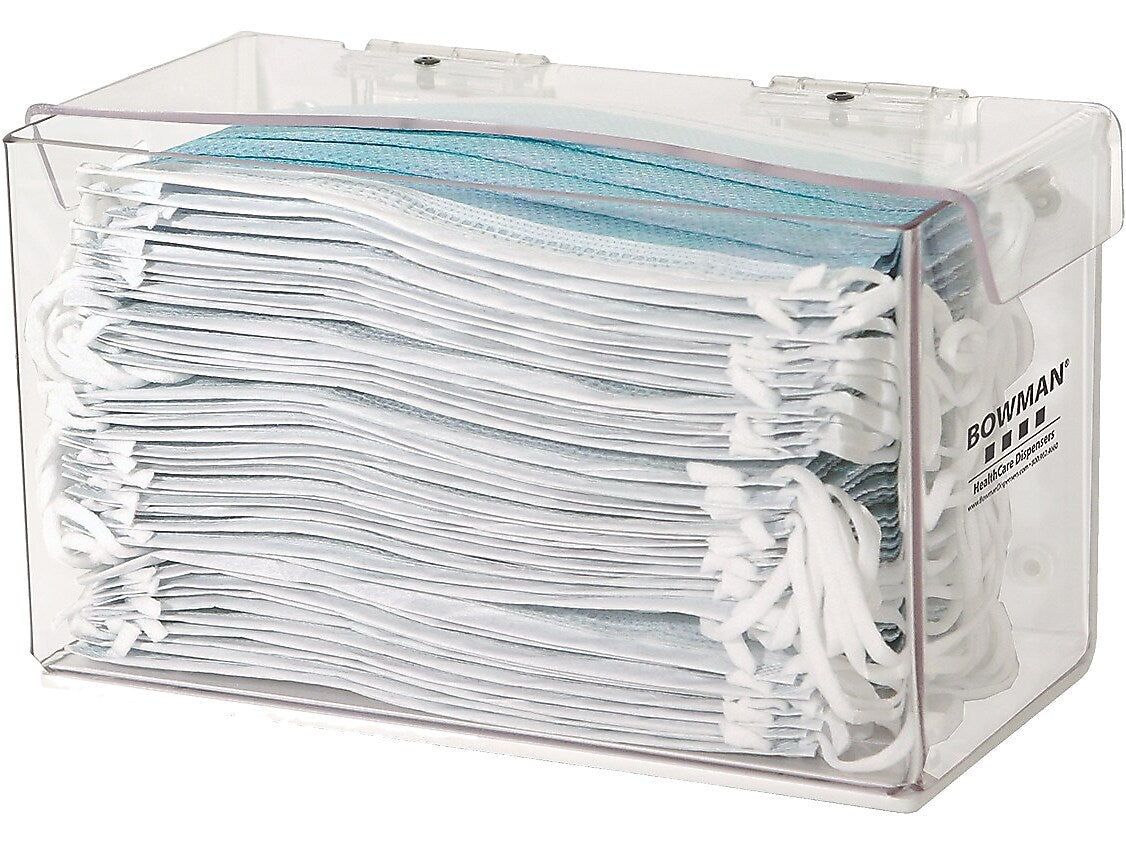 Bowman Face Mask Dispenser, 1-Compartment, Clear/White (FD-005)