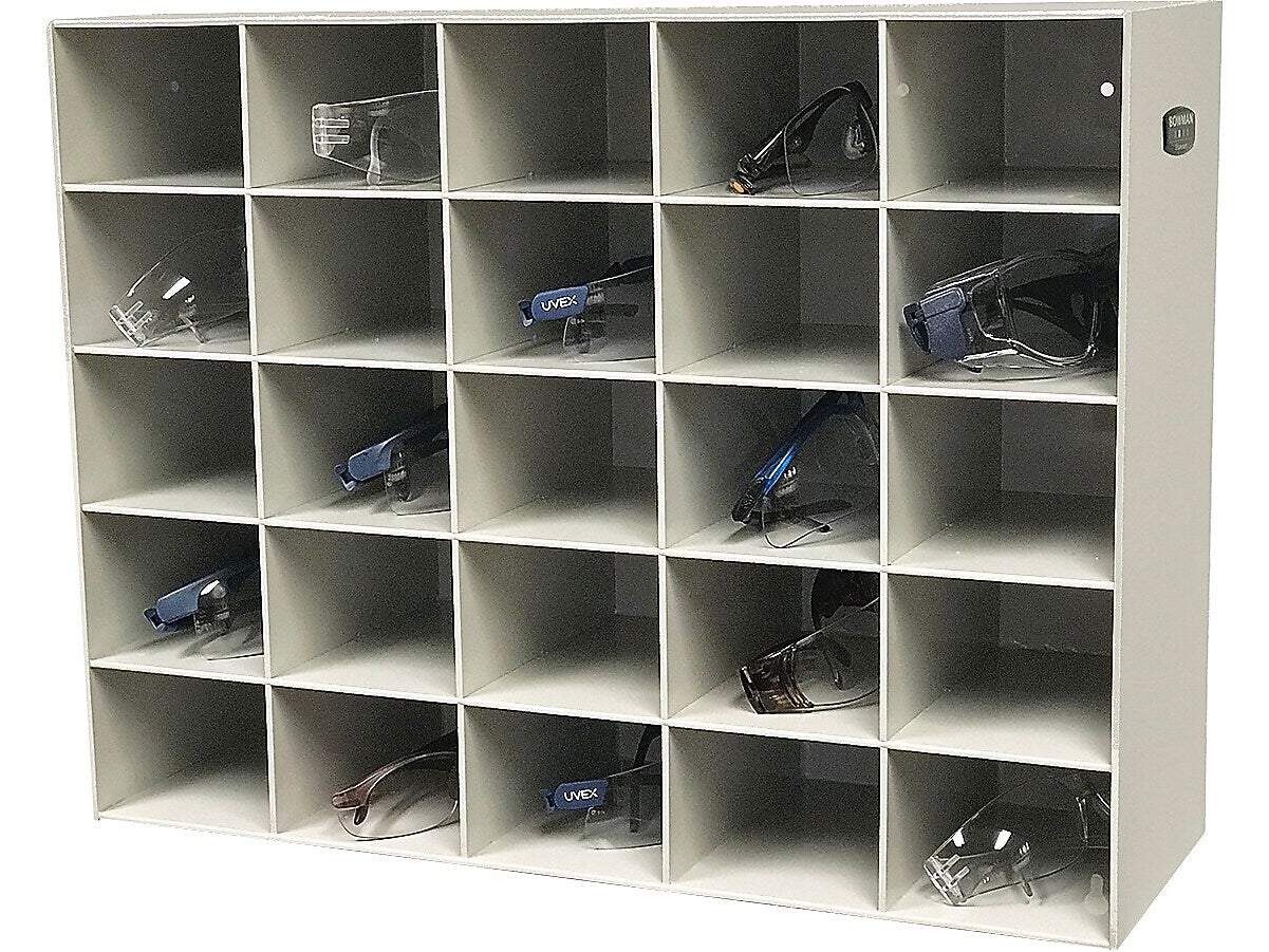 Bowman Safety Eyewear Dispenser, 25-Compartment, Quartz Beige (LB100-0212)