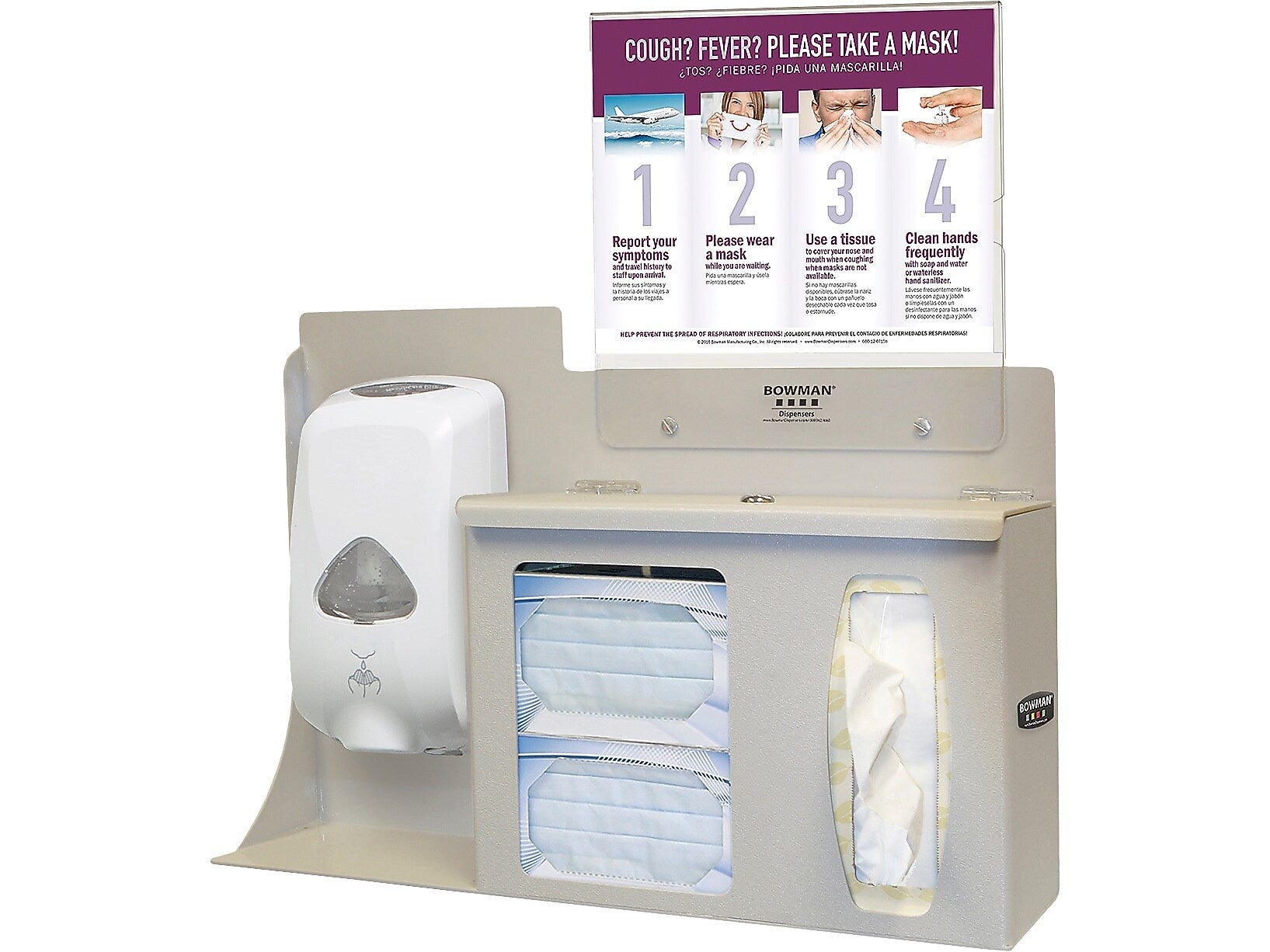 Bowman Cover Your Cough Compliance Dispenser Kit, 3-Compartment, Quartz Beige (BD216-0012)