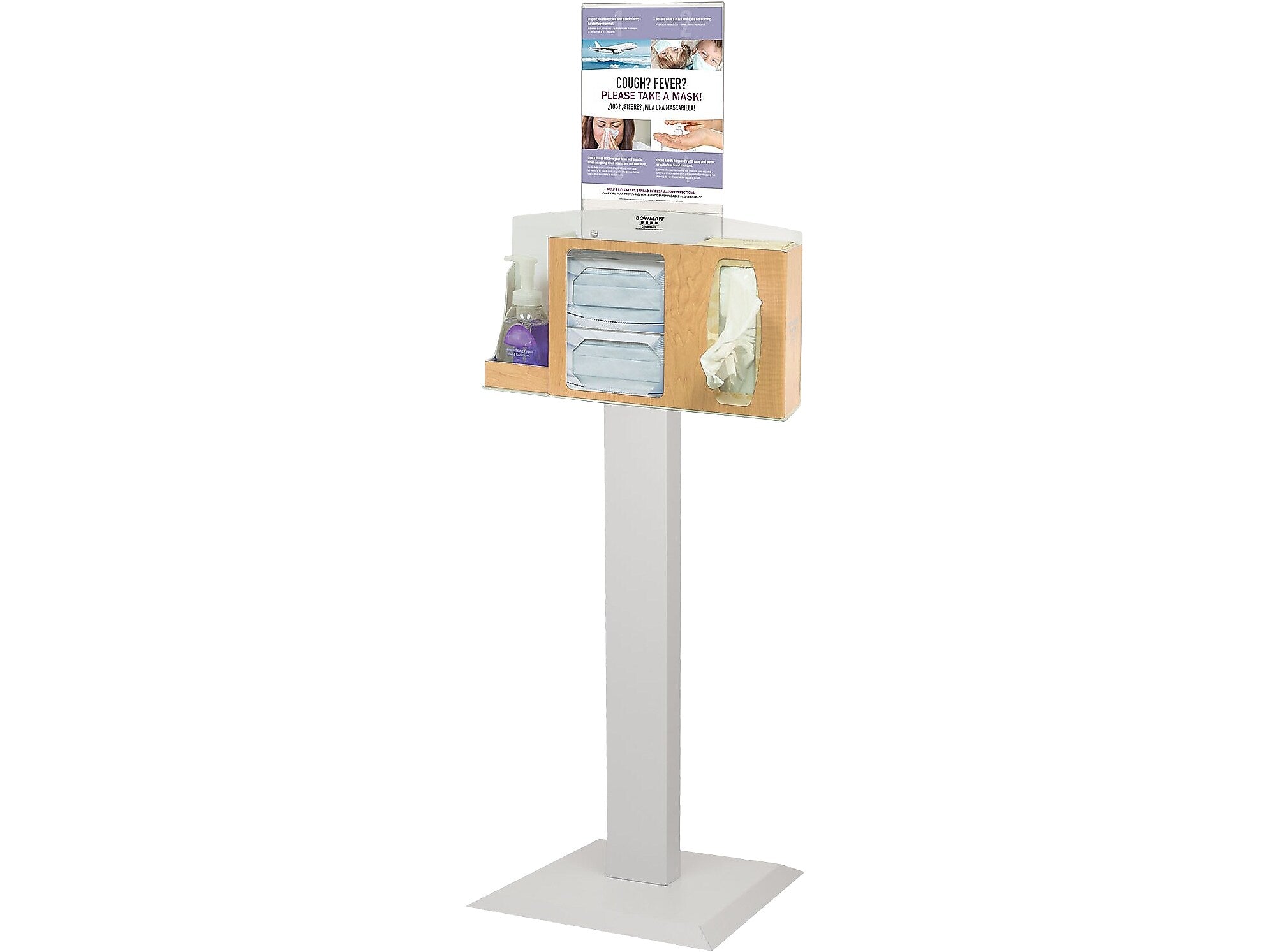 Bowman Signature Series Cover Your Cough Compliance Dispenser Kit, 3 Compartments, Maple/White (BD111-0023)