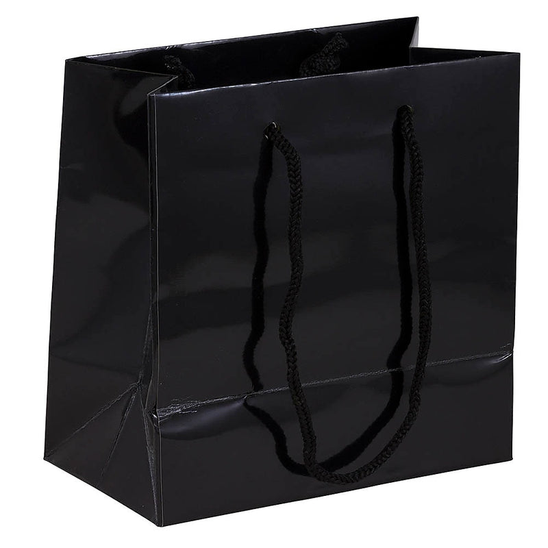 JAM Paper Gift Bags with Rope Handles, 6.5" x 6.5" x 3.5", Black Glossy, 6/Pack (SPC17K1A)
