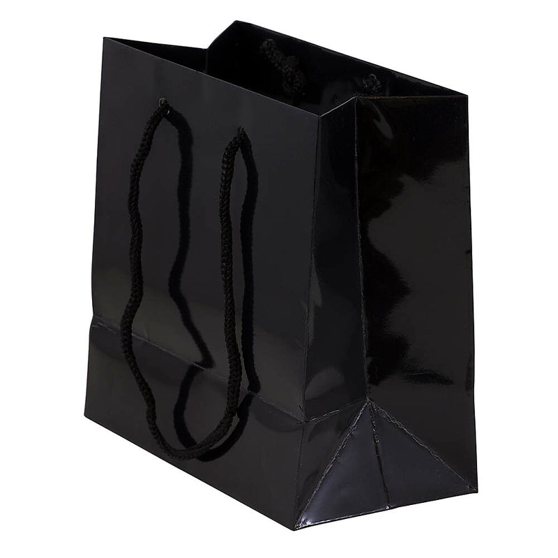 JAM Paper Gift Bags with Rope Handles, 6.5" x 6.5" x 3.5", Black Glossy, 6/Pack (SPC17K1A)