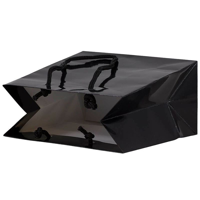 JAM Paper Gift Bags with Rope Handles, 6.5" x 6.5" x 3.5", Black Glossy, 6/Pack (SPC17K1A)