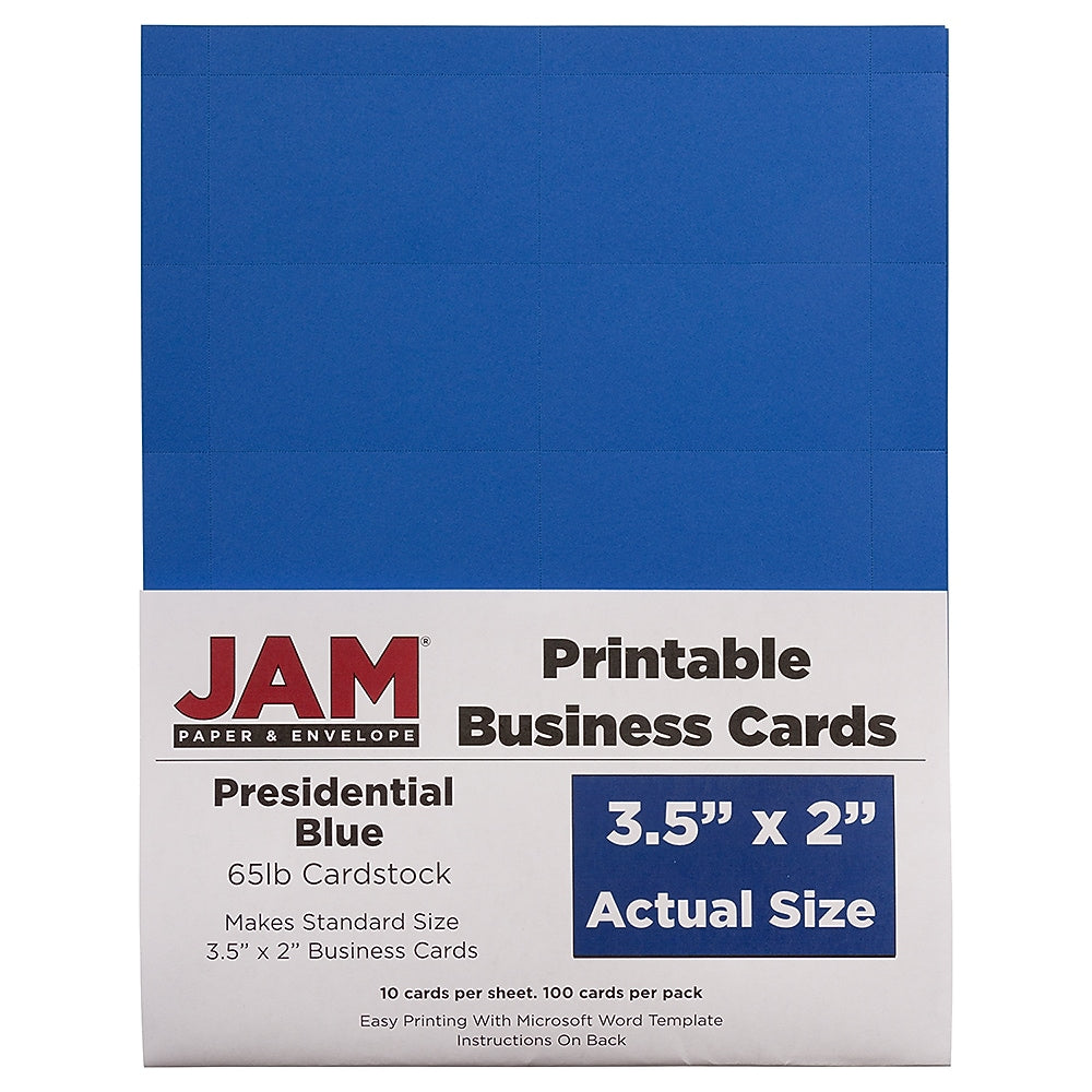 JAM PAPER Printable Business Cards, 3 1/2 x 2, Presidential Blue, 100/Pack (225928566)