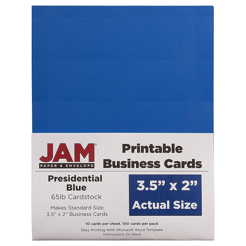 JAM PAPER Printable Business Cards, 3 1/2 x 2, Presidential Blue, 100/Pack (225928566)