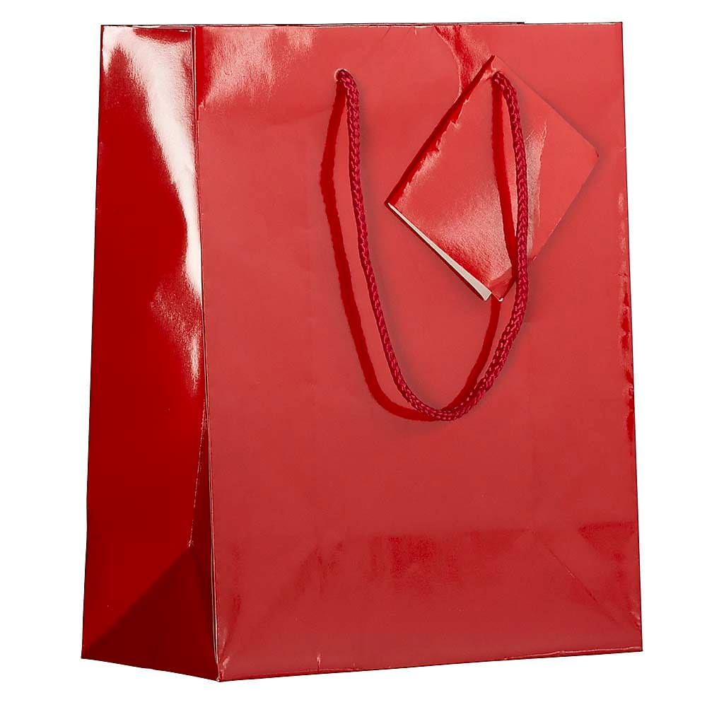 JAM Paper Glossy Gift Bags with Rope Handles, 8" x 10", Red, 3 Bags/Pack (692KRCHBR)
