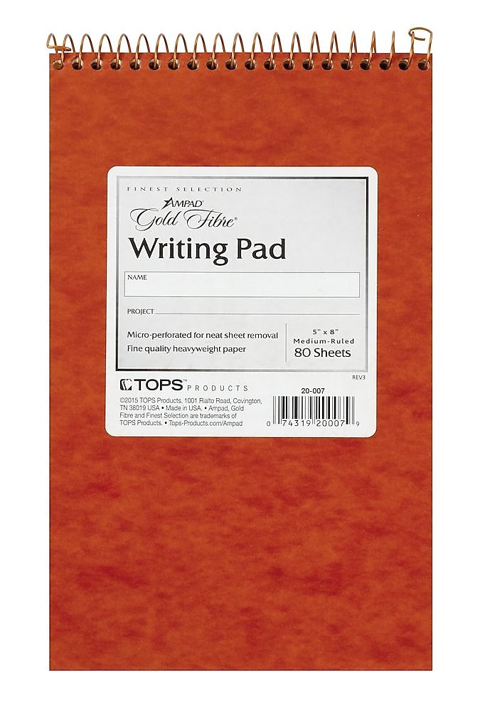 Ampad Gold Fibre Notepad, 5" x 8", College Ruled, White, 80 Sheets/Pad (20-007)