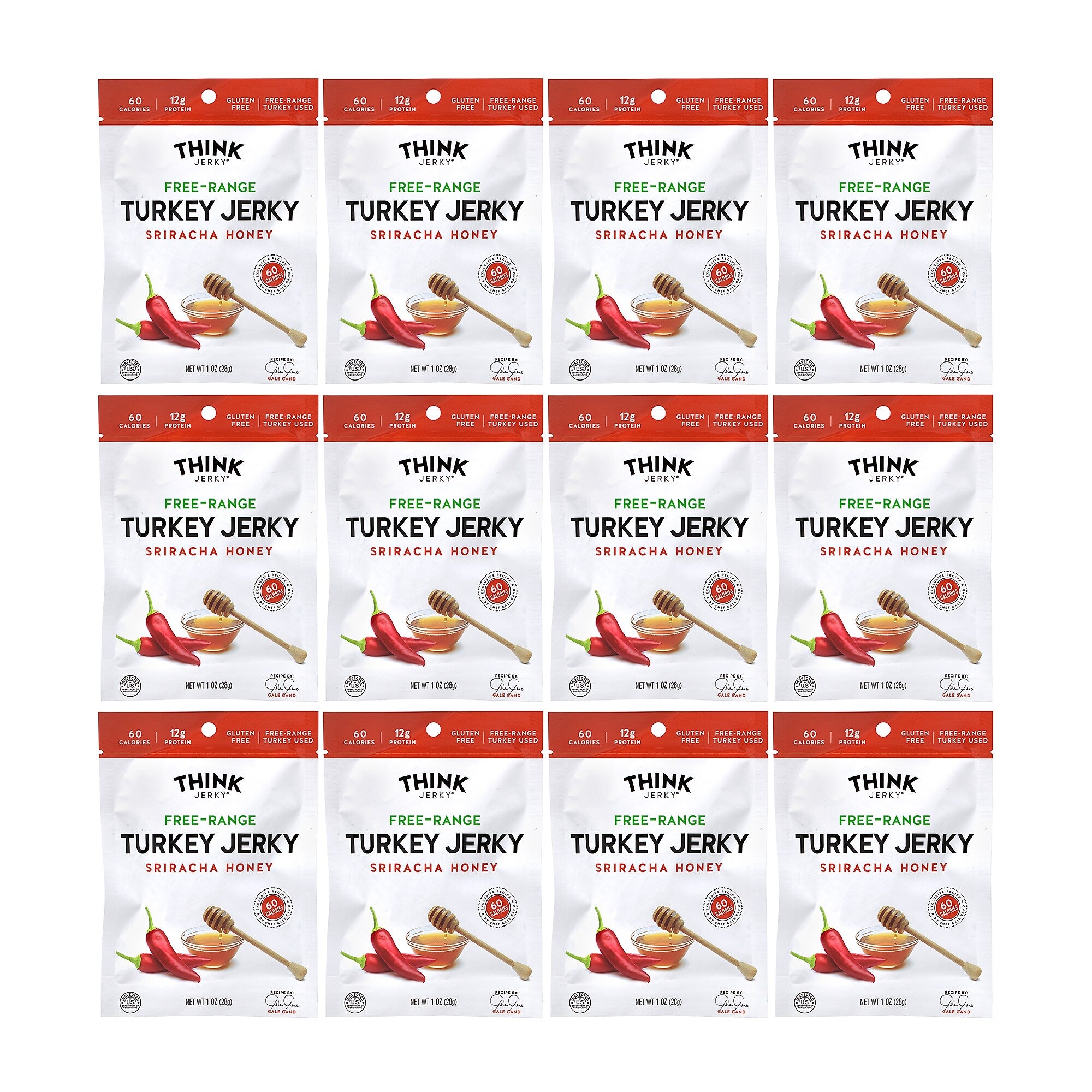 Think Jerky Sriracha Honey Turkey Jerky, 1 oz., 12/Pack (220-00983)