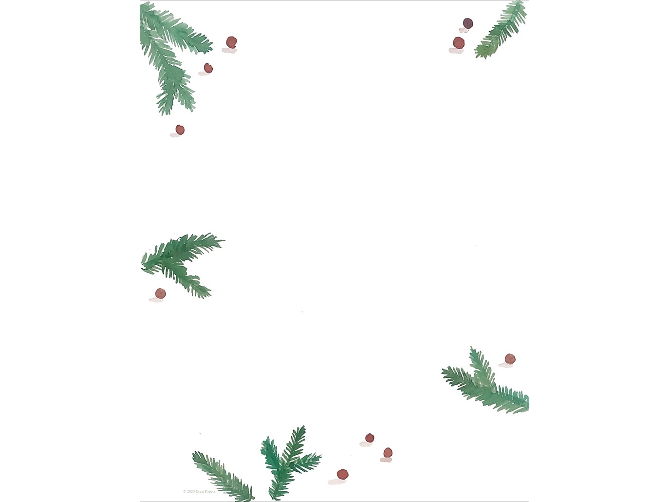 Great Papers! Pine and Berries Holiday Letterhead, Multicolor, 80/Pack (2020129)