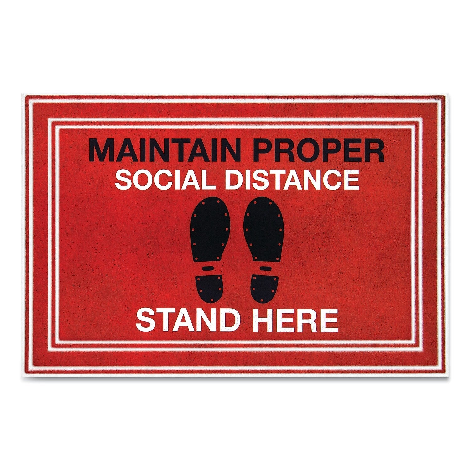 Apache Mills® Message Floor Mats, 24 x 36, Red/Black, "Maintain Social Distance Stand Here"
