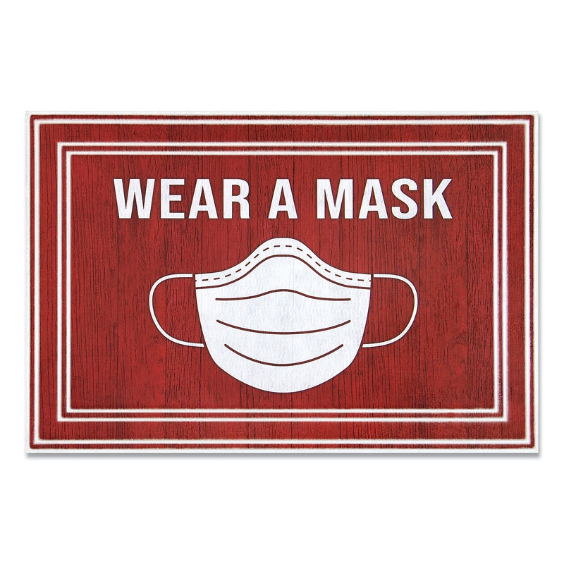 Apache Mills® Message Floor Mats, 24 x 36, Red/White, "Wear A Mask"