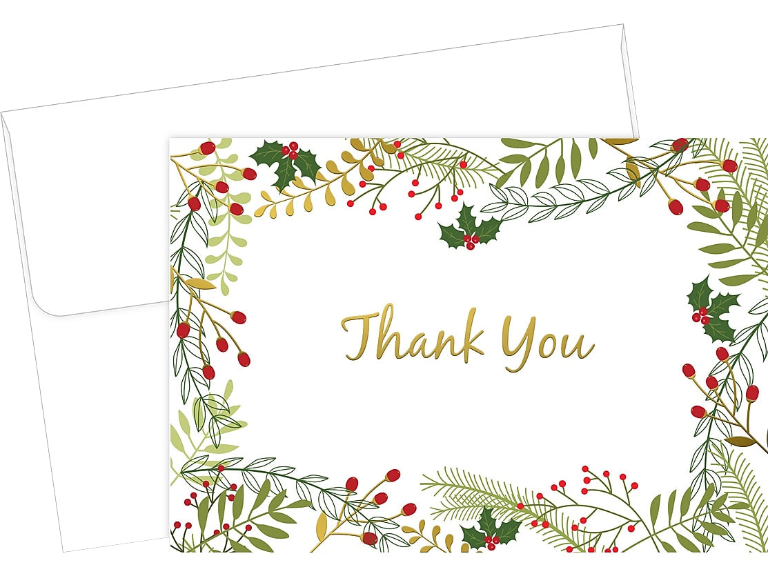 Great Papers! Merry Twigs Holly Matte Personal Thank You Notecard, Multicolor, 50/Pack (2020112)