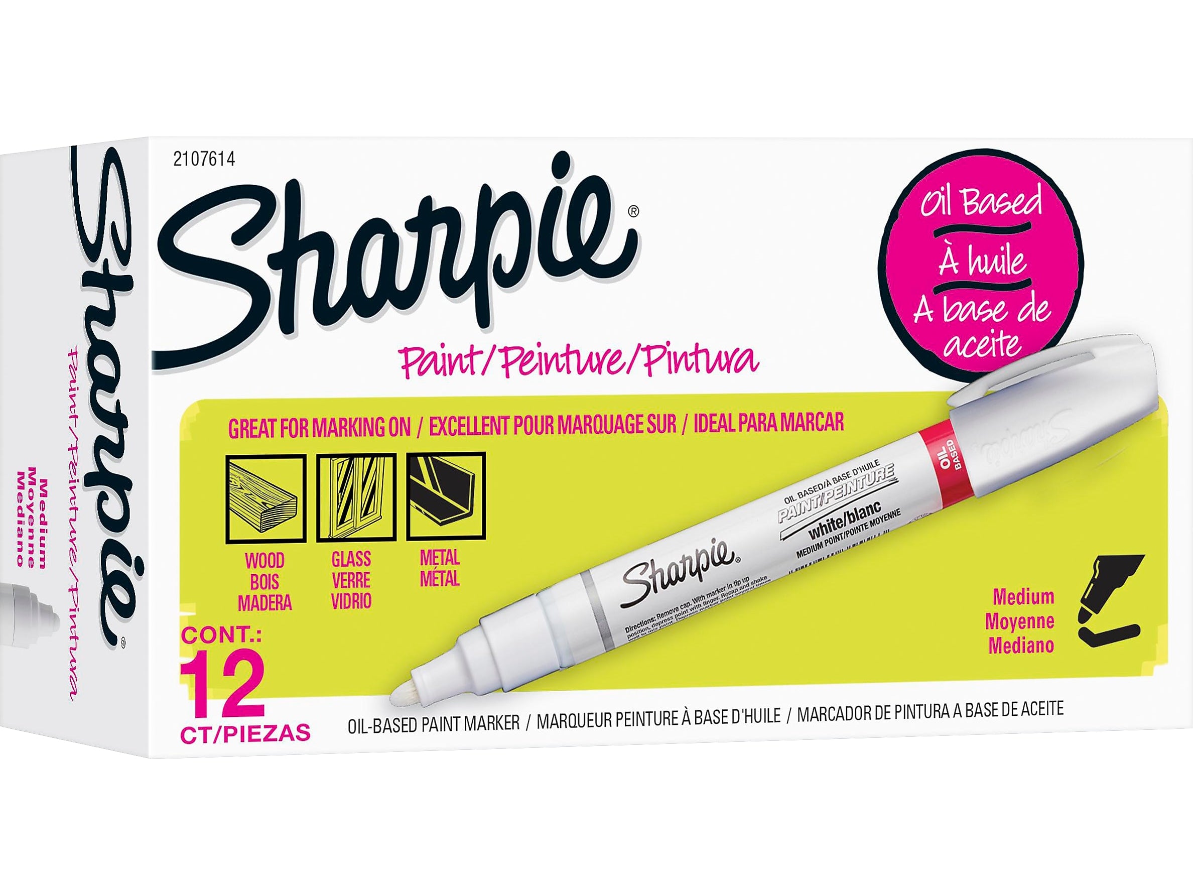 Sharpie Tank Paint Marker, Medium Tip, White, 12/Pack (2107614)