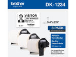 Brother DK-1234 Adhesive Name Badge Paper Labels, 3-4/10" x 2-3/10", Black on White, 260 Labels/Roll, 3 Rolls/Box (DK-12343PK)
